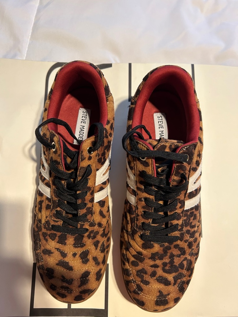 Steve Madden Leopard-Print Sneakers with White Stripes and Black Laces